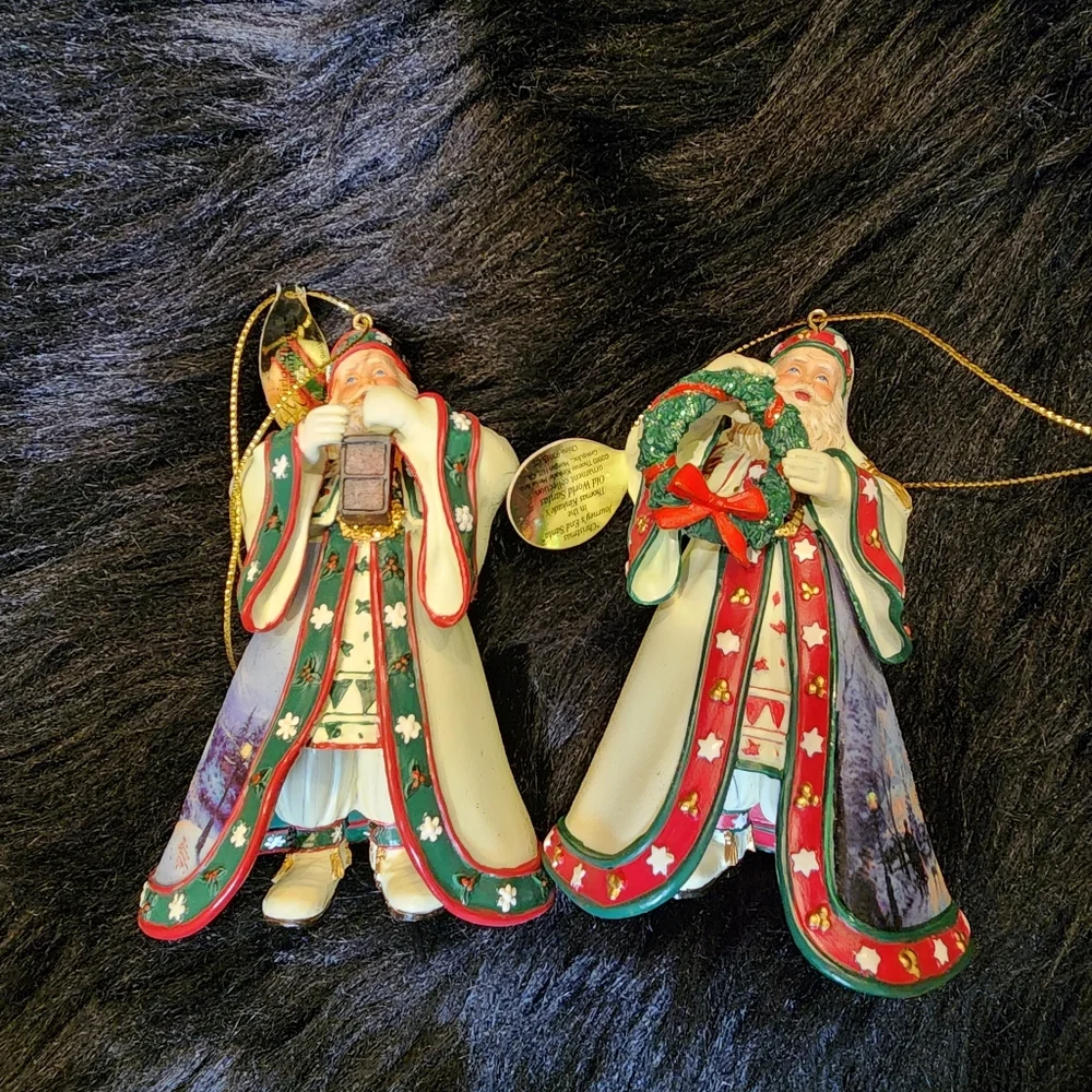 Set of 2 Thomas Kinkade Old World Santa Ornaments by Heirloom Ornaments